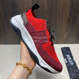 Berluti Shadow Spring Knitted Leather Sneakers Red For Men 