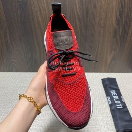Berluti Shadow Spring Knitted Leather Sneakers Red For Men 