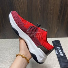 Berluti Shadow Spring Knitted Leather Sneakers Red For Men 
