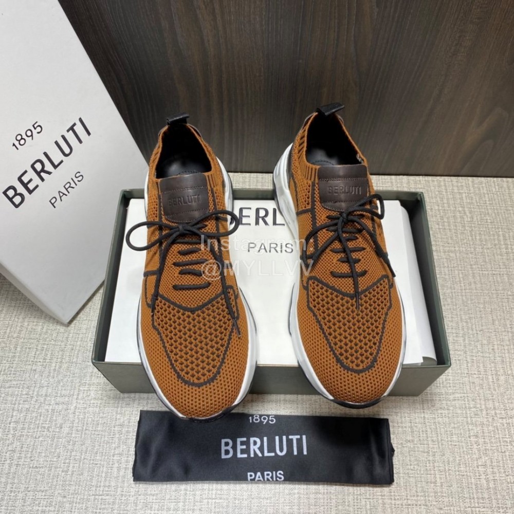 Berluti Shadow Spring Knitted Leather Sneakers For Men Brown