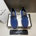 Berluti Shadow Spring Knitted Leather Sneakers Blue For Men 