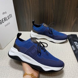 Berluti Shadow Spring Knitted Leather Sneakers Blue For Men 