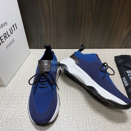 Berluti Shadow Spring Knitted Leather Sneakers Blue For Men 