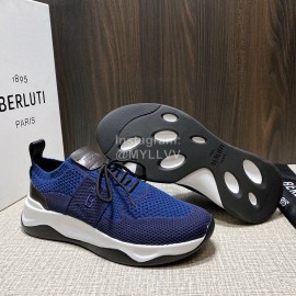 Berluti Shadow Spring Knitted Leather Sneakers Blue For Men 