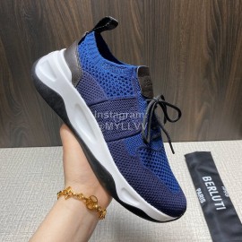Berluti Shadow Spring Knitted Leather Sneakers Blue For Men 