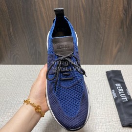 Berluti Shadow Spring Knitted Leather Sneakers Blue For Men 