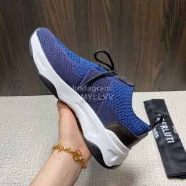 Berluti Shadow Spring Knitted Leather Sneakers Blue For Men 