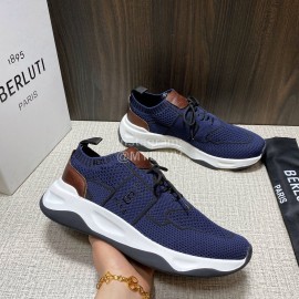 Berluti Shadow Spring Blue Knitted Leather Sneakers For Men 