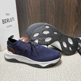 Berluti Shadow Spring Blue Knitted Leather Sneakers For Men 