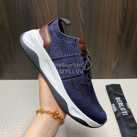 Berluti Shadow Spring Blue Knitted Leather Sneakers For Men 