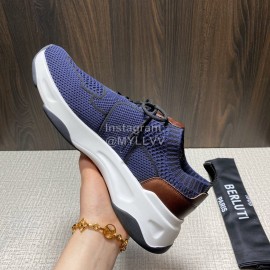 Berluti Shadow Spring Blue Knitted Leather Sneakers For Men 