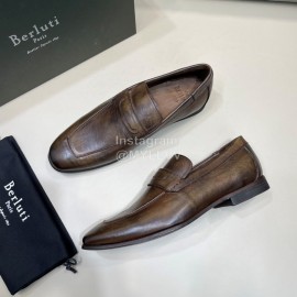 Berluti Fashion Leather Casual Shoes For Men Coffee