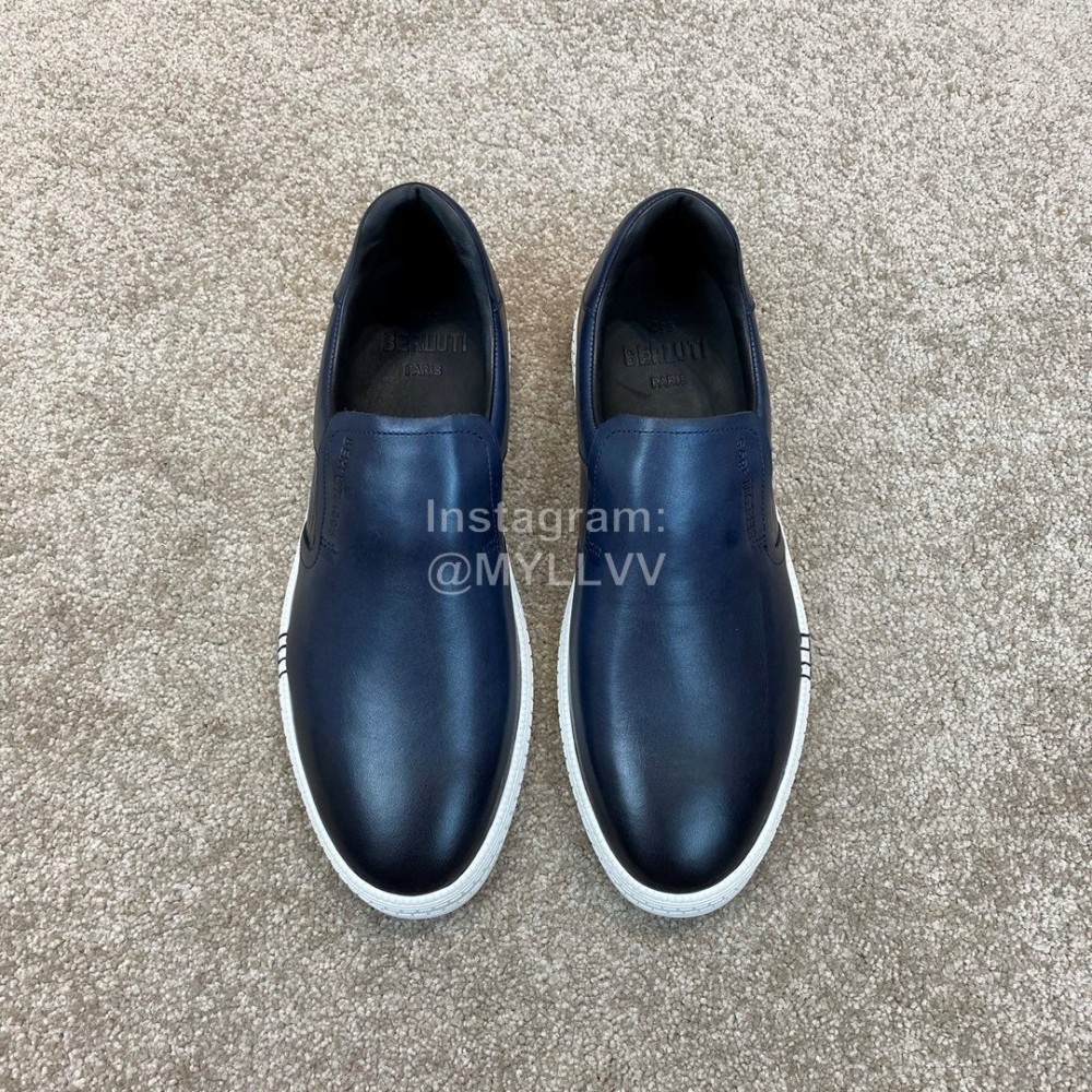 Berluti Stellar Fashion Leather Casual Shoes For Men Navy