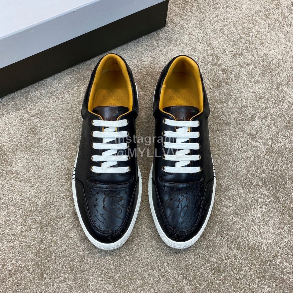 Berluti Stellar Fashion Leather Lace Up Casual Shoes For Men Black