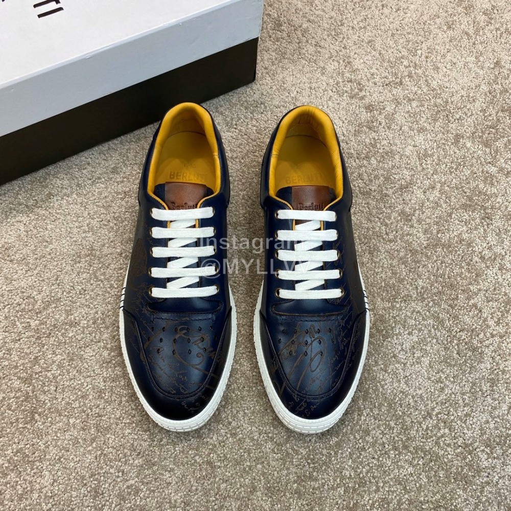 Berluti Stellar Fashion Leather Lace Up Casual Shoes For Men Navy