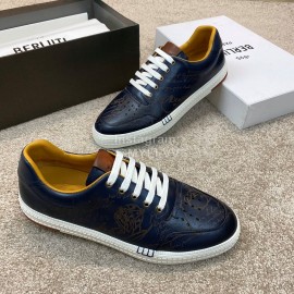 Berluti Stellar Fashion Leather Lace Up Casual Shoes For Men Navy