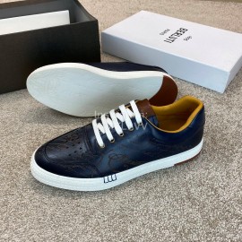 Berluti Stellar Fashion Leather Lace Up Casual Shoes For Men Navy