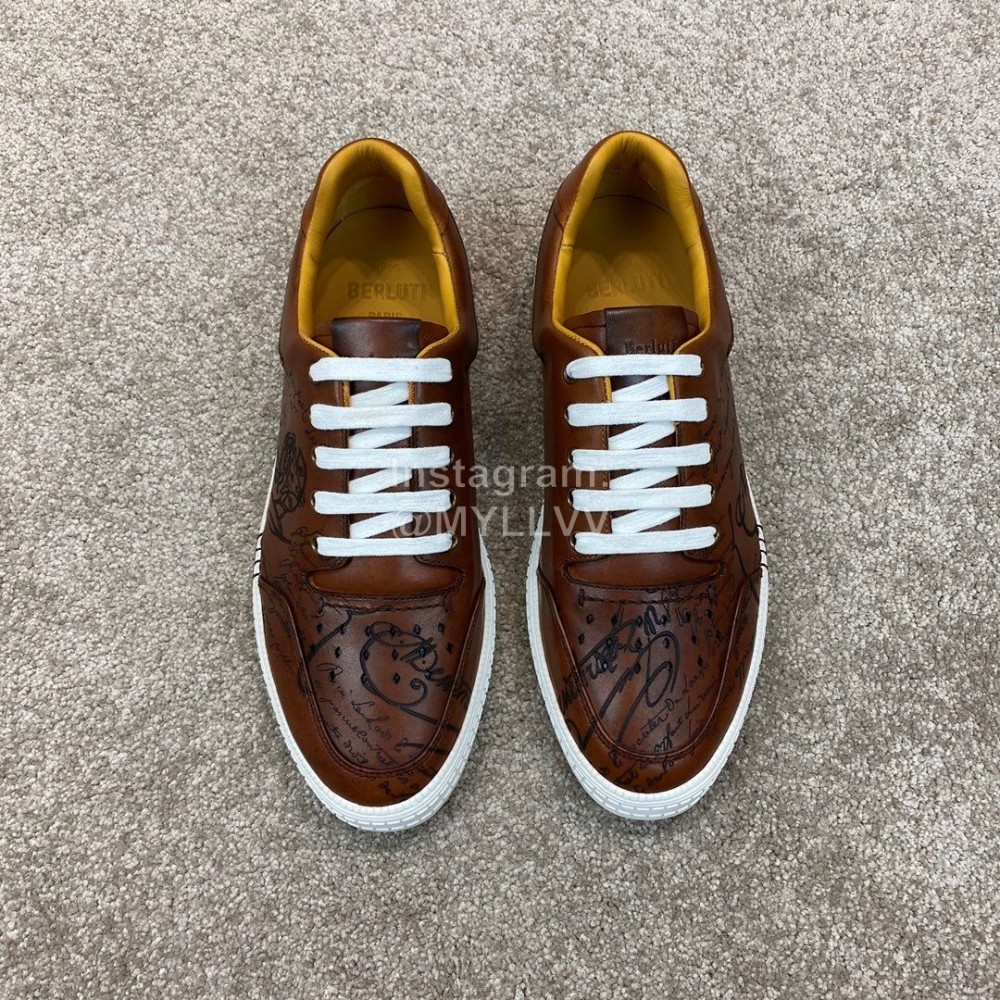 Berluti Stellar Fashion Leather Lace Up Casual Shoes For Men Brown