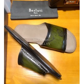 Berluti Stellar Calf Leather Casual Slippers For Men Green