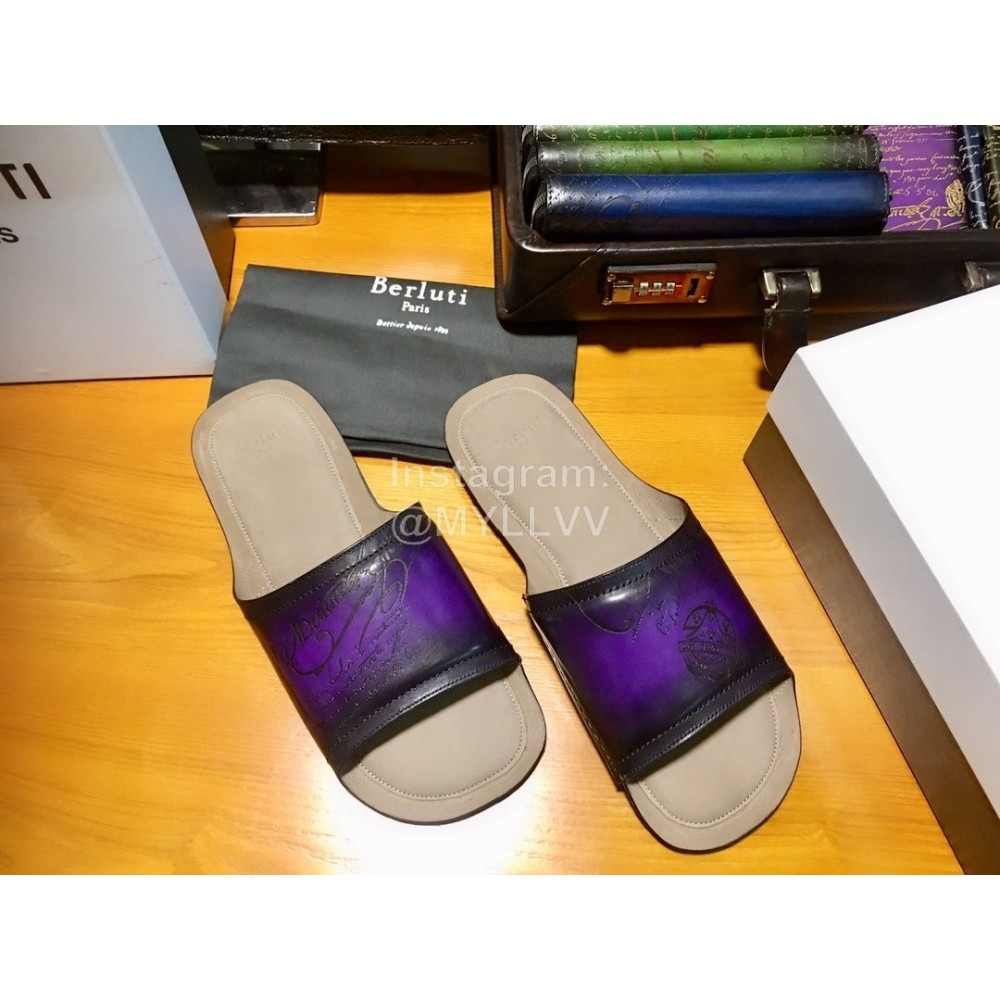 Berluti Stellar Calf Leather Casual Slippers For Men Purple