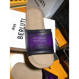 Berluti Stellar Calf Leather Casual Slippers For Men Purple