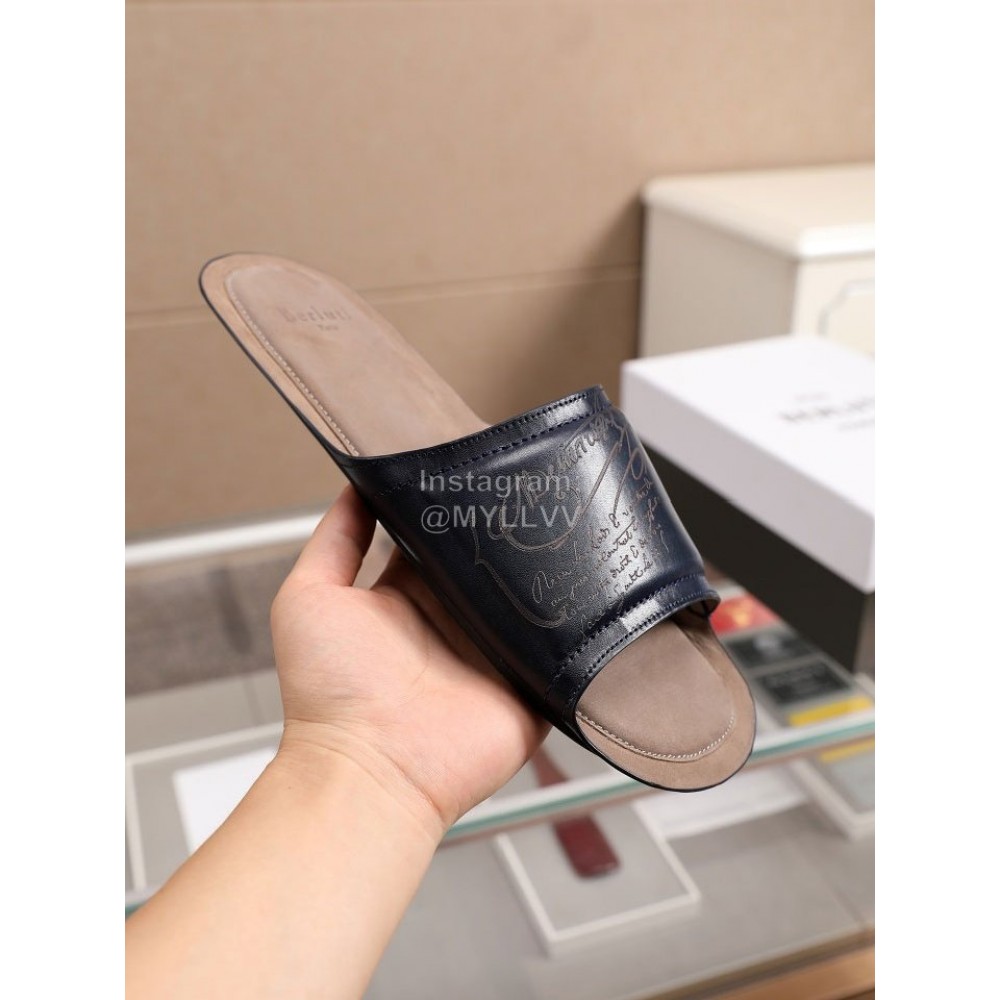 Berluti Stellar New Calf Leather Casual Slippers For Men Navy