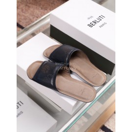 Berluti Stellar New Calf Leather Casual Slippers For Men Navy