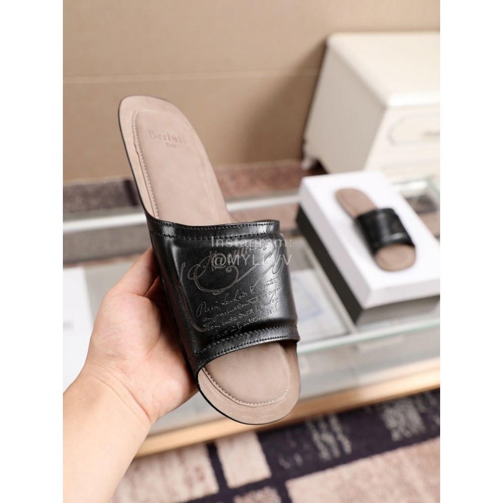 Berluti Stellar New Calf Leather Casual Slippers For Men Black