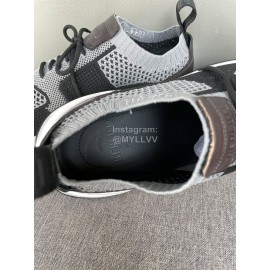 Berluti Shadow Light Knitted Leather Sneakers For Men Gray