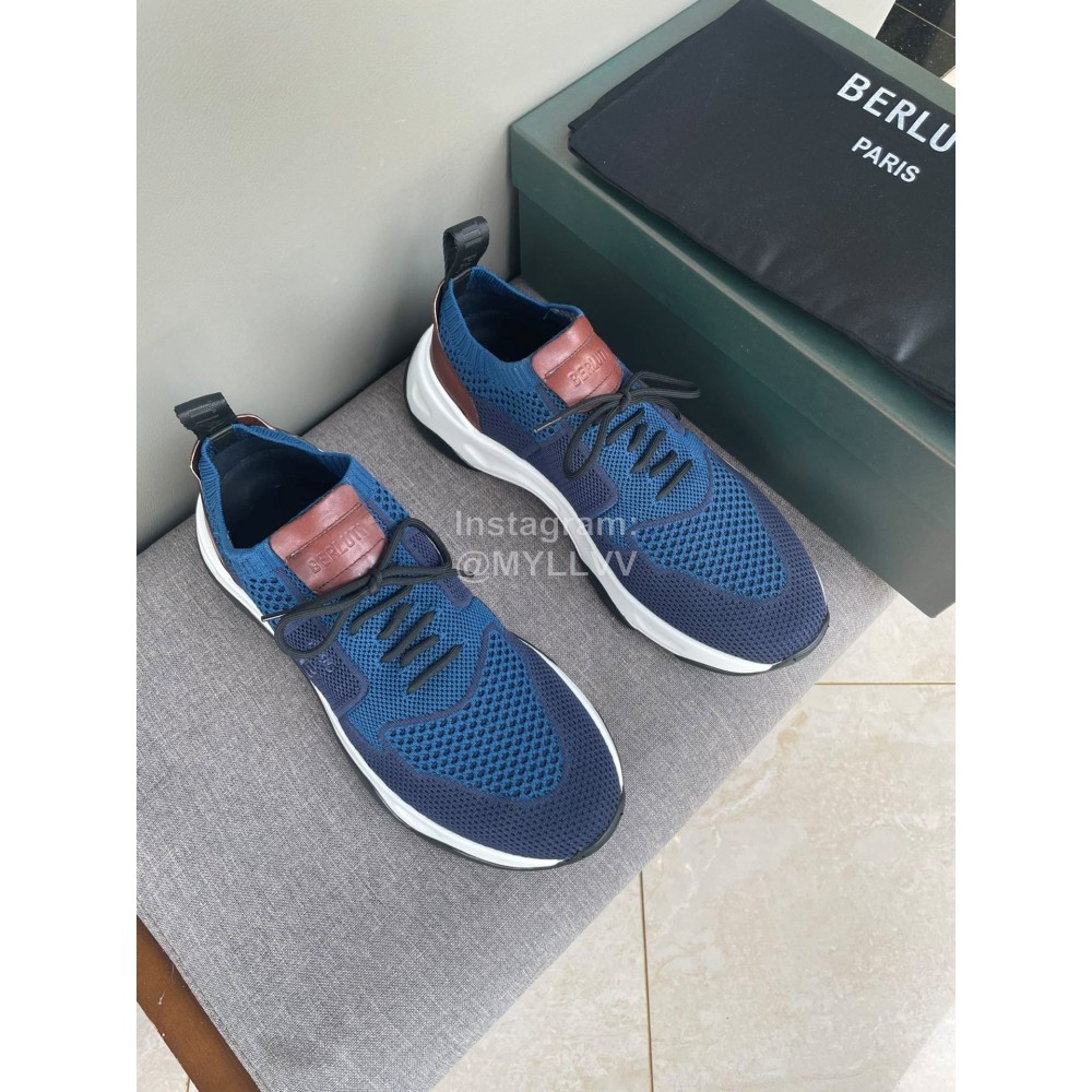 Berluti Shadow Light Knitted Leather Sneakers For Men Blue