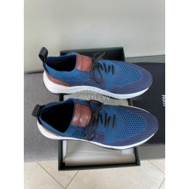 Berluti Shadow Light Knitted Leather Sneakers For Men Blue