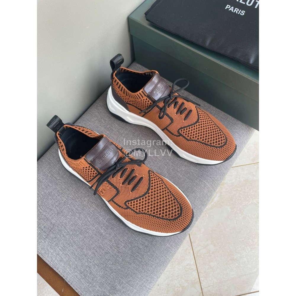 Berluti Shadow Light Knitted Leather Sneakers For Men Brown