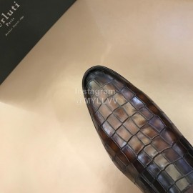 Berluti Fashion Plaid Calf Leather Casual Scandals For Men Coffee