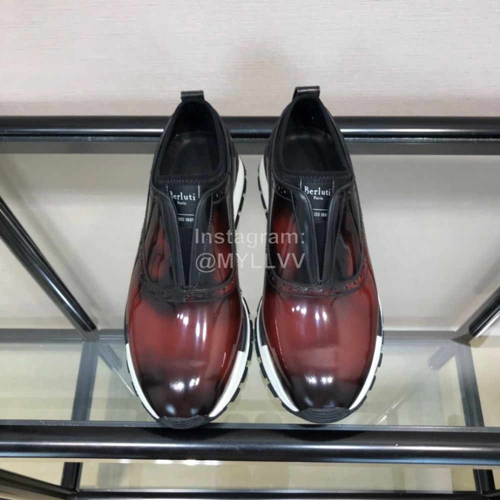 Berluti Calf Leather Casual Shoes For Men Reddish Brown