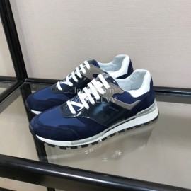 Berluti Calf Leather Elastic Cloth Casual Sneakers For Men Blue