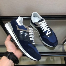Berluti Calf Leather Elastic Cloth Casual Sneakers For Men Blue