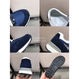 Berluti Calf Leather Elastic Cloth Casual Sneakers For Men Blue