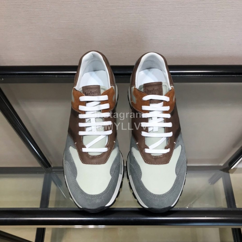 Berluti Calf Leather Elastic Cloth Casual Sneakers For Men Gray