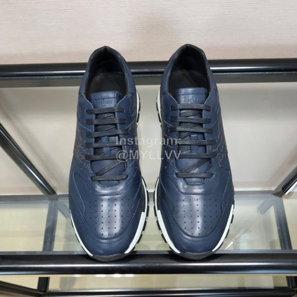 Berluti Calf Leather Casual Board Shoes For Men Navy
