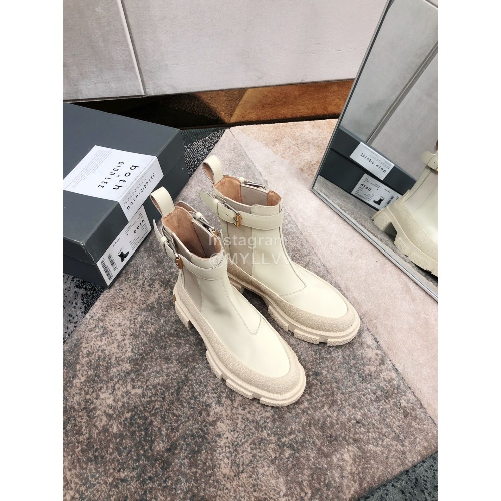 Both Cowhide Thick High Heeled Short Boots For Women White