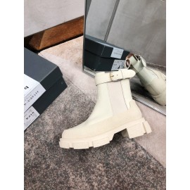 Both Cowhide Thick High Heeled Short Boots For Women White