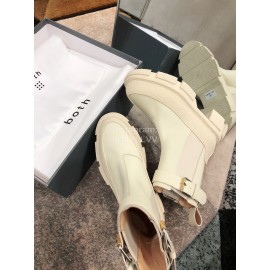 Both Cowhide Thick High Heeled Short Boots For Women White