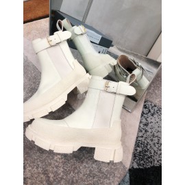 Both Cowhide Thick High Heeled Short Boots For Women White