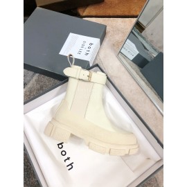 Both Cowhide Thick High Heeled Short Boots For Women White