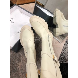 Both Cowhide Thick High Heeled Long Boots For Women White