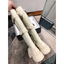 Both Cowhide Thick High Heeled Long Boots For Women White