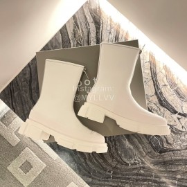 Both Cowhide Thick High Heeled Zipper Boots For Women White