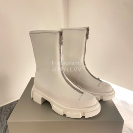 Both Cowhide Thick High Heeled Zipper Boots For Women White