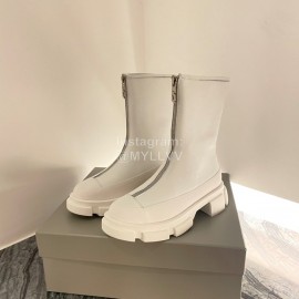 Both Cowhide Thick High Heeled Zipper Boots For Women White
