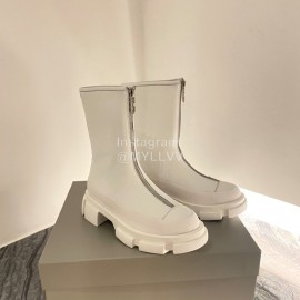 Both Cowhide Thick High Heeled Zipper Boots For Women White